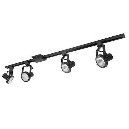 Nora Lighting 4-ft Track Pack (4) Gimbal Ring PAR30 Track Heads, Black, NTL-158B/4H NTL-158B/4H